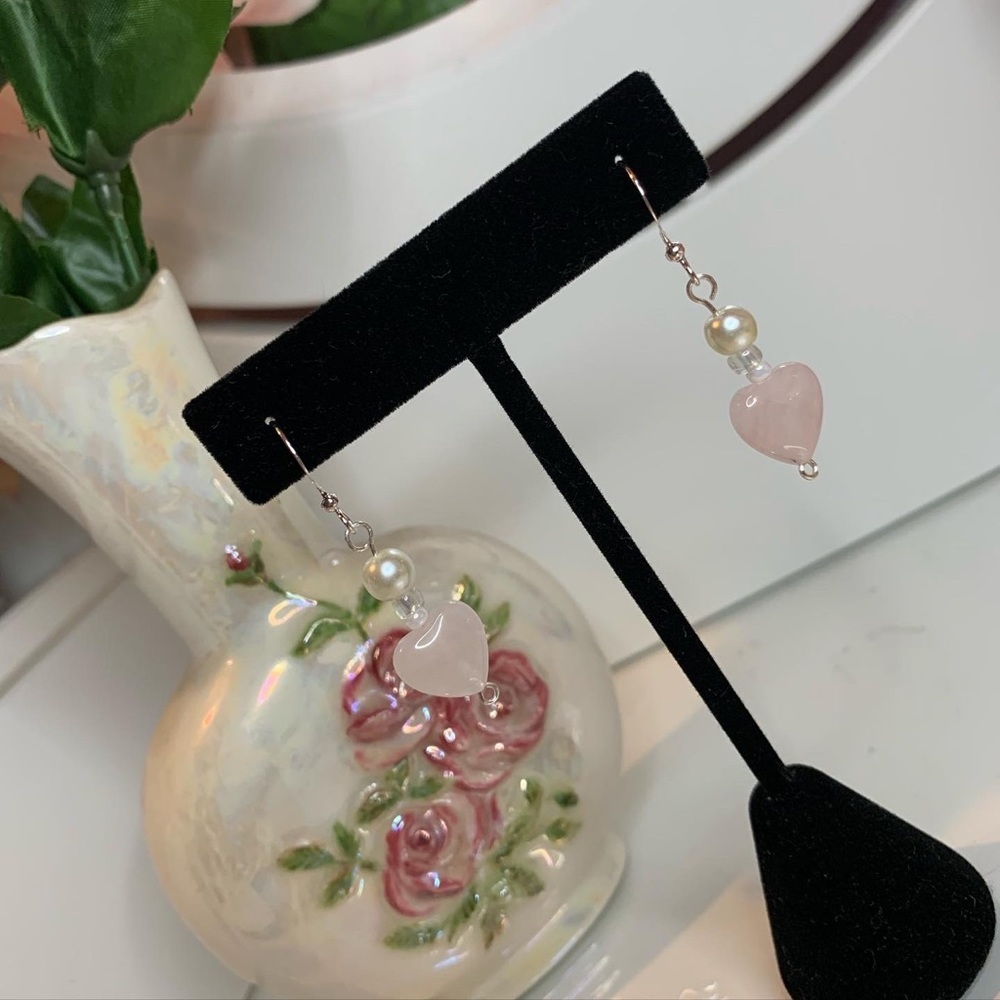 Rose Quartz pearl earrings